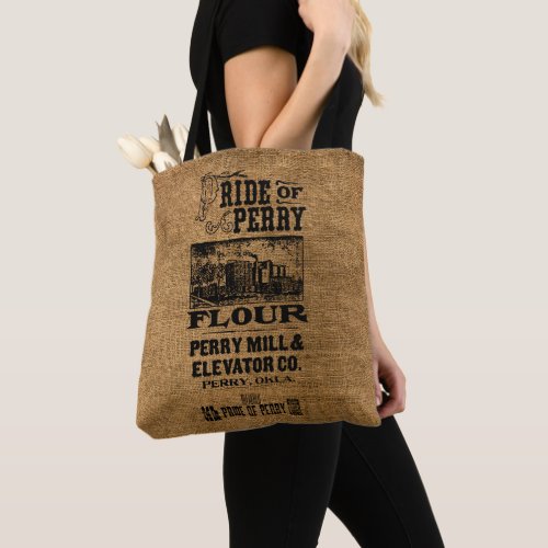 Vintage Pride Of Perry Flour Faux Burlap Sack Tote Bag