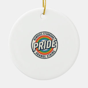 Vintage Pride Protest Rainbow Badge Vector Design_ Ceramic Ornament