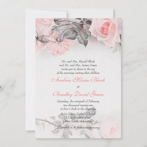 Vintage Primrose Pink Rose Wedding Invitation