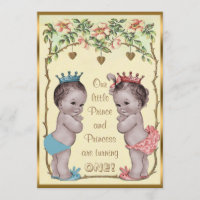 Vintage Prince and Princess Twins Birthday Invitation