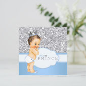 Vintage Prince Baby Shower Blue and Silver Invitation (Standing Front)
