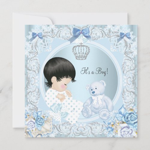 Vintage Prince Baby Shower Boy Blue Bear Invitation