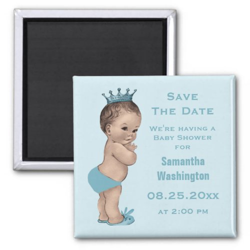 Vintage Prince Baby Shower Save the Date Blue Magnet