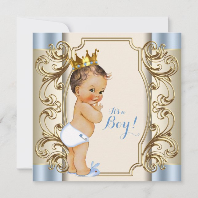 Vintage Prince Blue and Gold Baby Shower Invitation (Front)