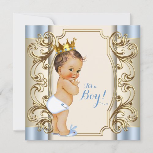 Vintage Prince Blue and Gold Baby Shower Invitation