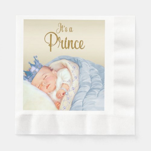 Vintage Prince Blue Gold Baby Shower Napkins