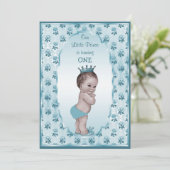 Vintage Prince Boy and Blue Roses 1st Birthday Invitation (Standing Front)