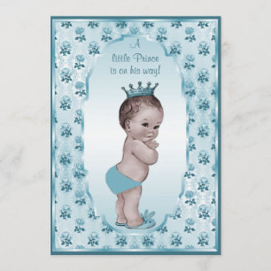Vintage Prince Boy and Blue Roses Baby Shower Invitation