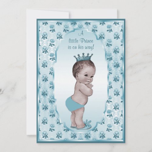 Vintage Prince Boy and Blue Roses Baby Shower Invitation