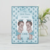 Vintage Prince Boy Twins Blue Roses 1st Birthday Invitation (Standing Front)