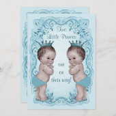 Vintage Princes Boy Twins Ornate Blue Baby Shower Invitation (Front/Back)