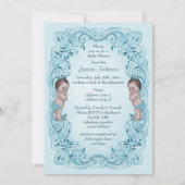 Vintage Princes Boy Twins Ornate Blue Baby Shower Invitation (Back)