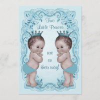 Vintage Princes Boy Twins Ornate Blue Baby Shower Invitation