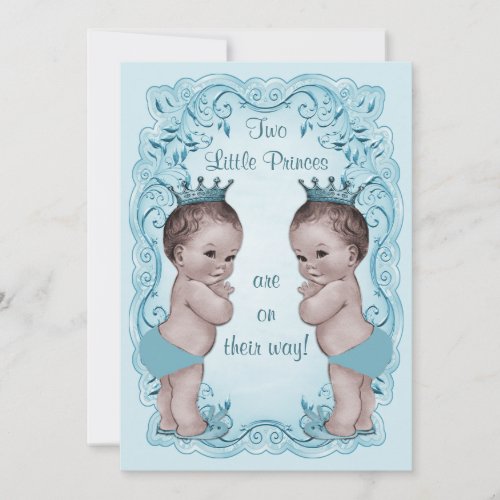 Vintage Princes Boy Twins Ornate Blue Baby Shower Invitation