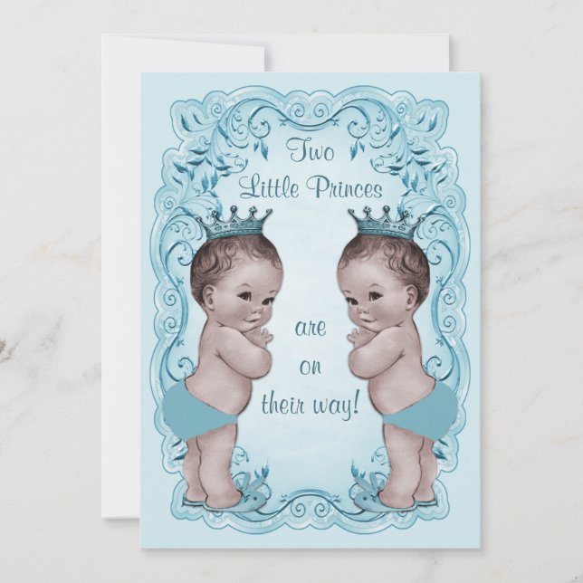 Vintage Princes Boy Twins Ornate Blue Baby Shower Invitation (Front)