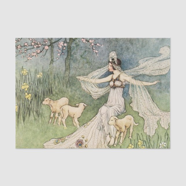 Vintage Princess and Sheep Decoupage Tissue Paper (Front)