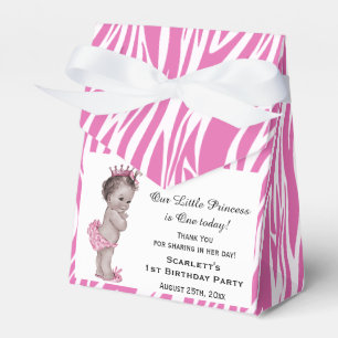 Vintage Princess Baby Birthday Pink Zebra Pattern Favor Boxes