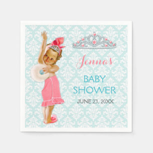 Vintage Princess Baby Girl Tiara Pink & Aqua Paper Napkins