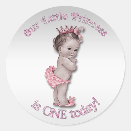Vintage Princess Baby One Year Birthday Classic Round Sticker