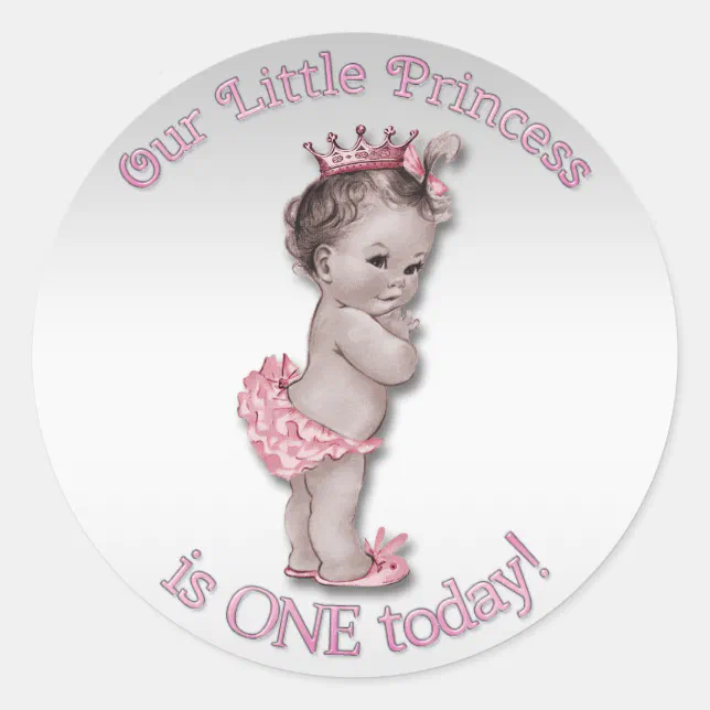 Vintage Princess Baby One Year Birthday Classic Round Sticker | Zazzle