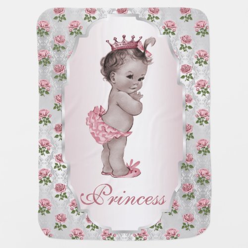 Vintage Princess Baby Pink Roses Silver Frame Swaddle Blanket