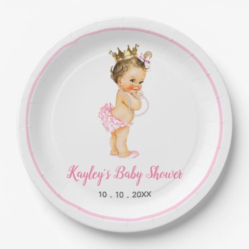 Vintage Princess Baby Pink with Tutu and Pearls Paper Plates