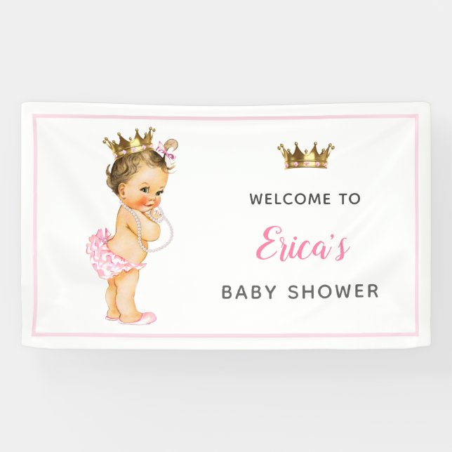 Vintage Princess Baby Shower 1st Birthday Backdrop Banner (Horizontal)