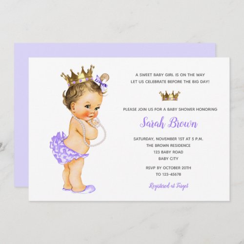 Vintage Princess Baby Shower Invitations Purple
