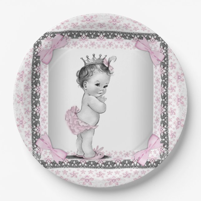 Vintage Princess Baby Shower Paper Plates (Front)