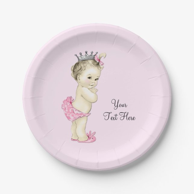 Vintage Princess Baby Shower Paper Plates (Front)