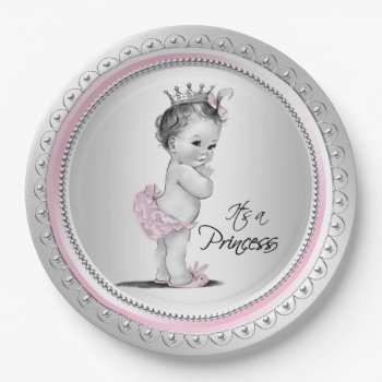 Vintage Princess Baby Shower Pink Silver Paper Plates by The_Vintage_Boutique at Zazzle