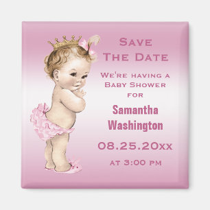 Vintage Princess Baby Shower Save the Date Pink Magnet