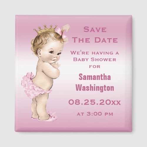 Vintage Princess Baby Shower Save the Date Pink Magnet