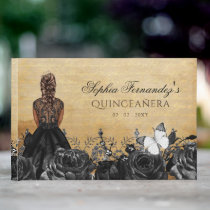 Vintage Princess Black Butterfly Quinceañera  Guest Book
