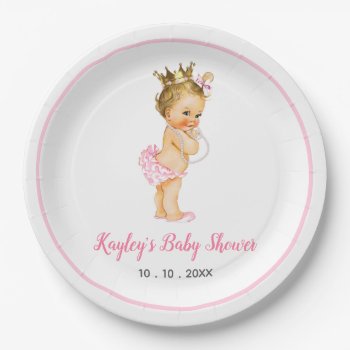 Vintage Princess Blonde Baby Pink Ruffled Pants Paper Plates by CallaChic at Zazzle