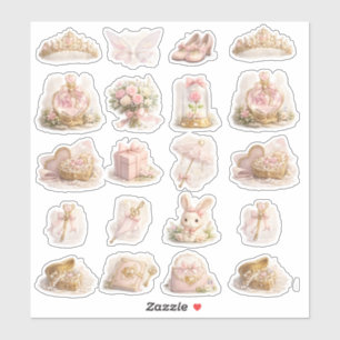 Vintage Princess Core Gold Tiara Pink Rose Bunny Sticker