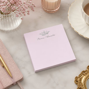 Vintage Princess Crown Pink & Gray Personal Name Post-it Notes