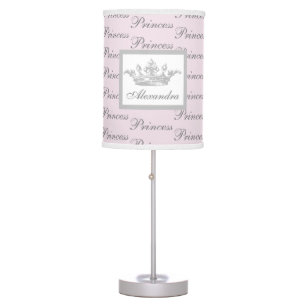 Vintage Princess Crown Pink & Gray Personal Name Table Lamp