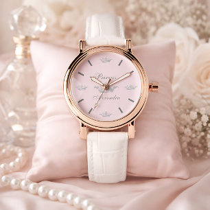 Vintage Princess Crown Pink & Gray Personal Name Watch