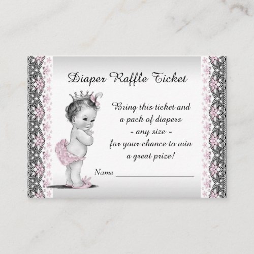 Vintage Princess Diaper Raffle Ticket Enclosure Card