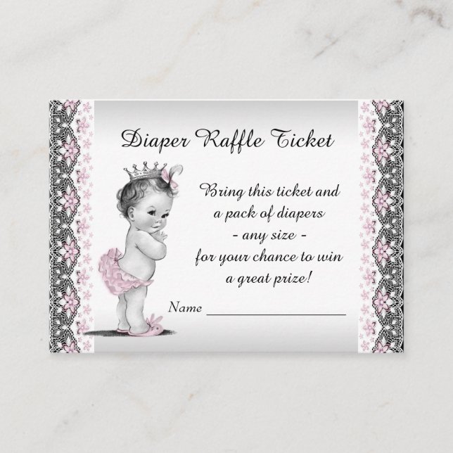 Vintage Princess Diaper Raffle Ticket Enclosure Card (Front)