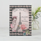 Vintage Princess Eiffel Tower Baby 1st Birthday Invitation (Standing Front)