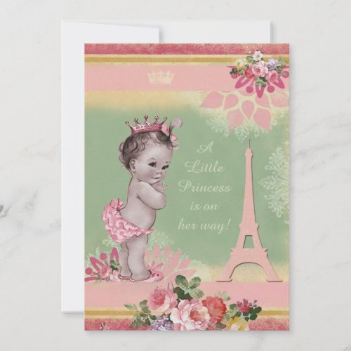 Vintage Princess Eiffel Tower Baby Shower Invitation