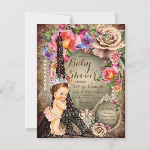 Vintage Princess Eiffel Tower Paris Baby Shower Invitation