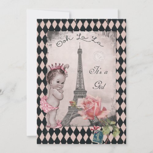 Vintage Princess Eiffel Tower Rose Baby Shower Invitation