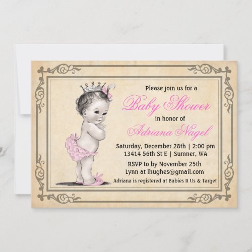 Vintage Princess Girl Baby Shower Invitations