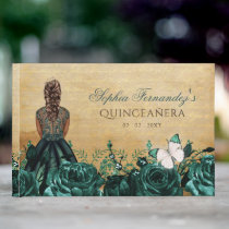 Vintage Princess Green Butterfly Quinceañera Guest Book