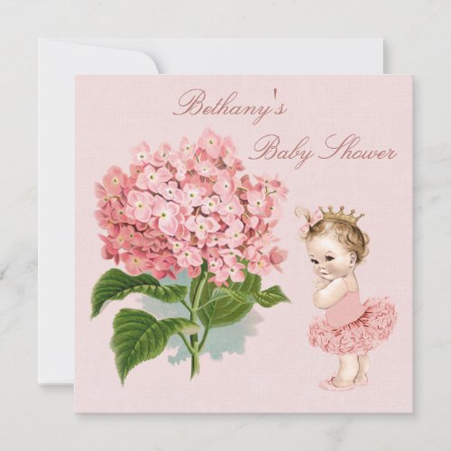 Vintage Princess in Tutu Hydrangea Baby Shower Invitation