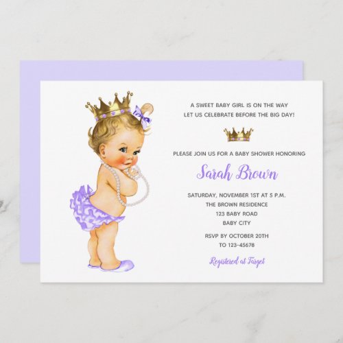 Vintage Princess Invitations Purple Baby Blond