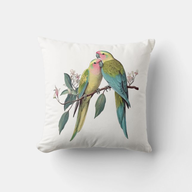 Vintage Princess Parrots Illustration Throw Pillow (Front)